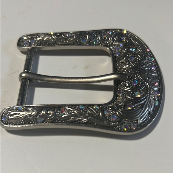 Silver Decorative Ladies Belt Buckle with Rhinestones. WA438 - Picture 6 of 6